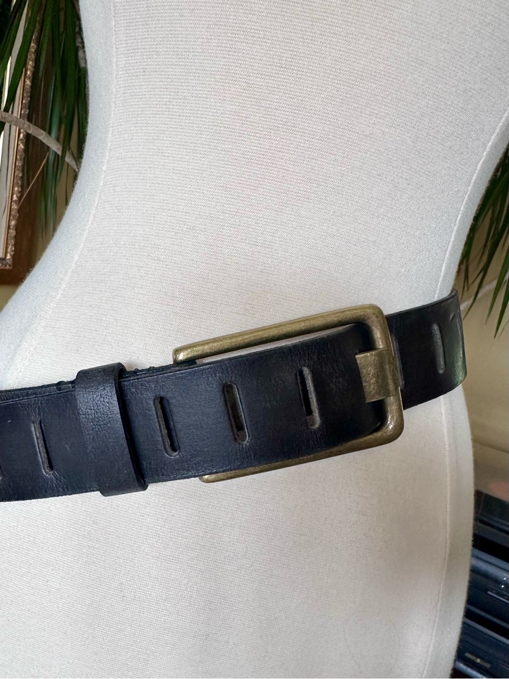 We The Free Black Leather Belt with Antique Brass Buckle (NWOT)